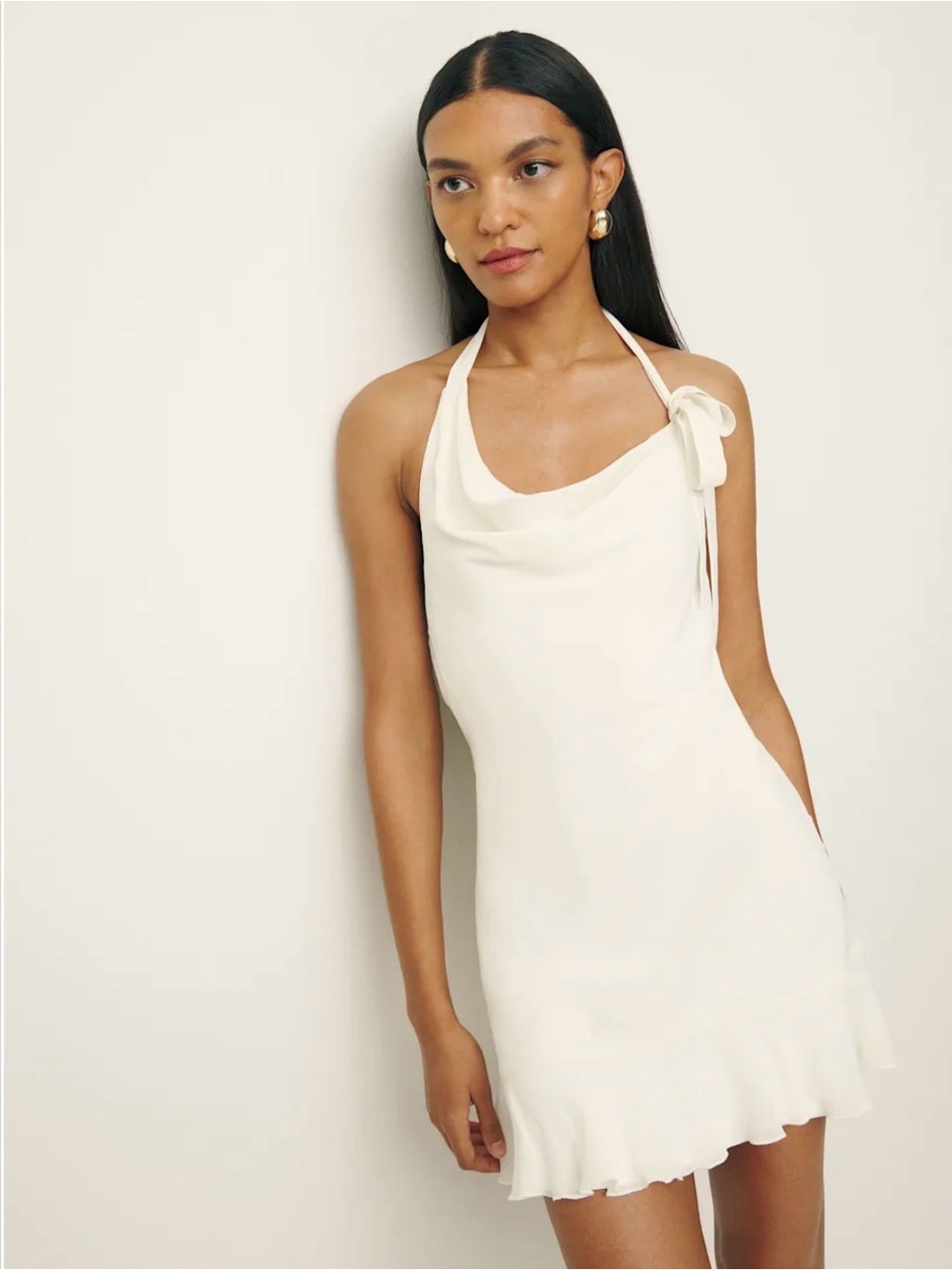 Reformation White Halter Mini Dress with Drape Neck